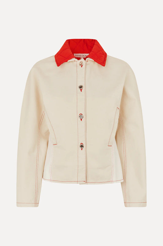 Stine Goya Peplum Collar Denim Jacket - Natural/Red