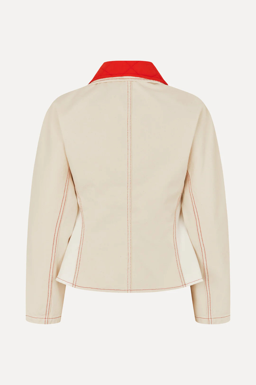 Stine Goya Peplum Collar Denim Jacket - Natural/Red