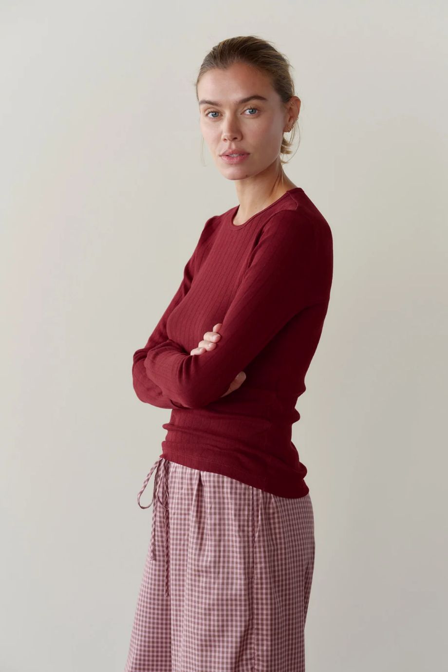 DONNI. Pointelle Long Sleeve - Oxblood