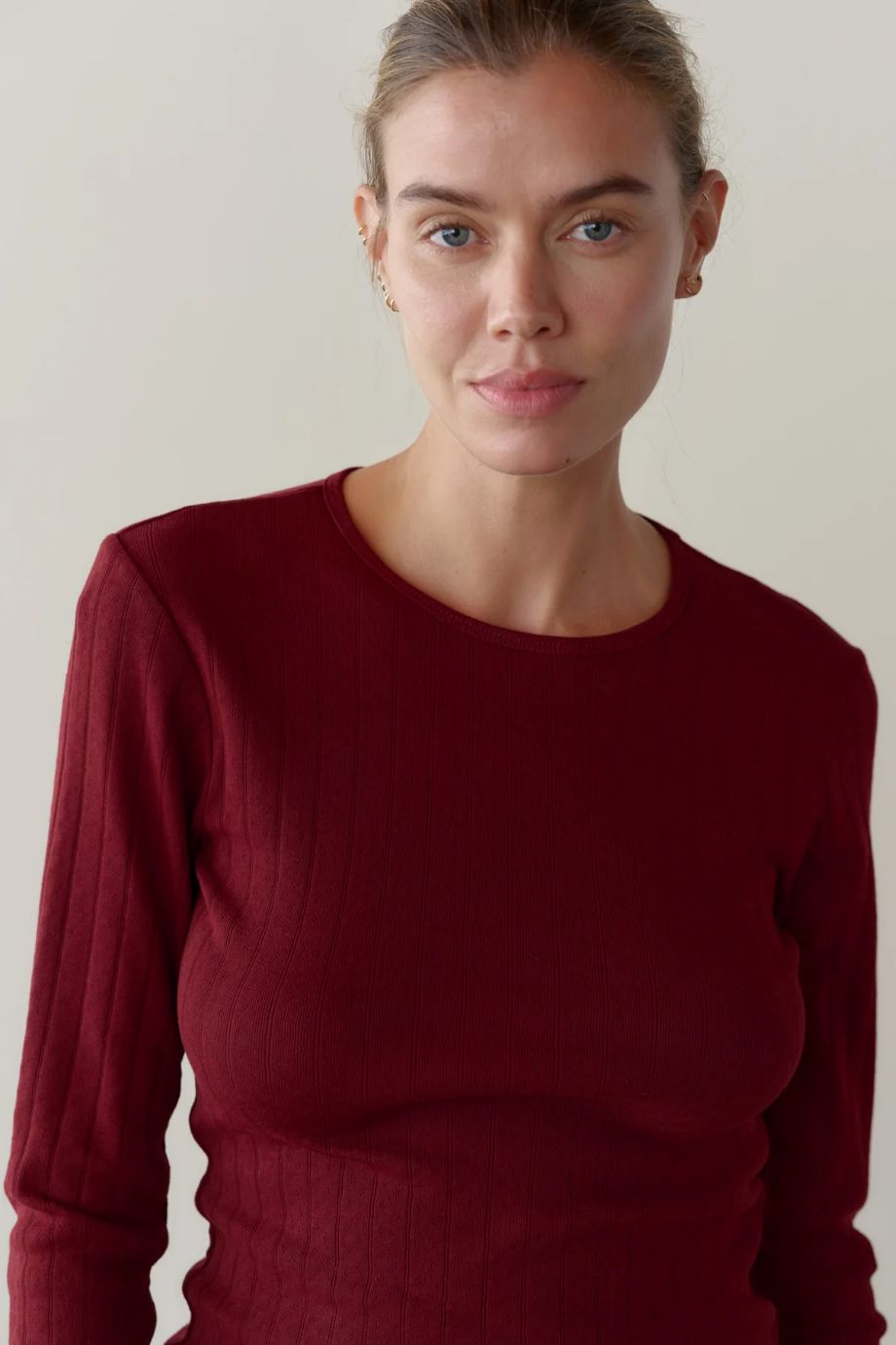 DONNI. Pointelle Long Sleeve - Oxblood
