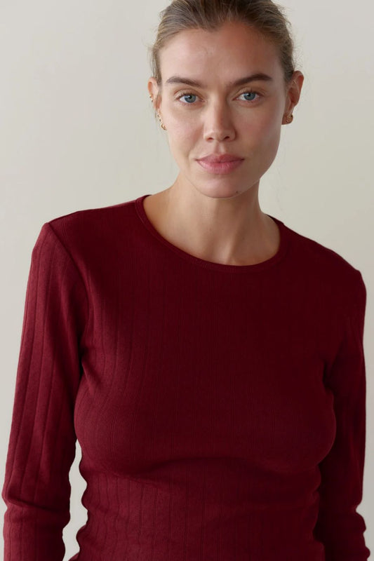 DONNI. Pointelle Long Sleeve - Oxblood