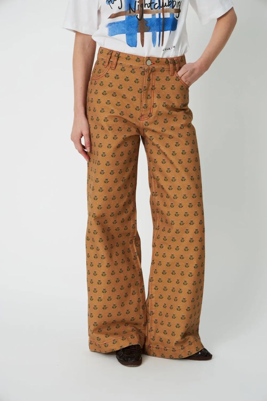 Stella Nova Printed Canvas Pants - Simple Flowers