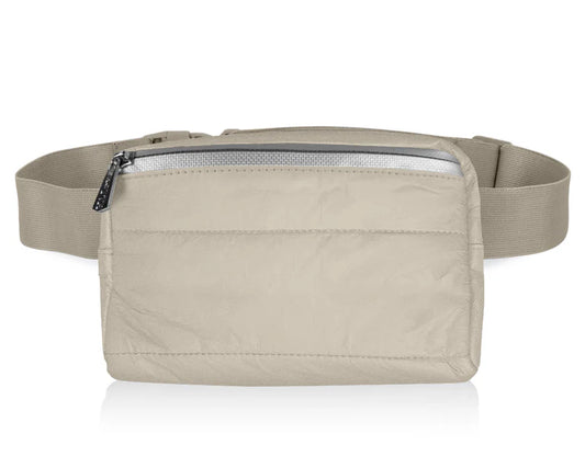 Hi, Love Puffer Fanny Pack - Golden Shimmer Beige