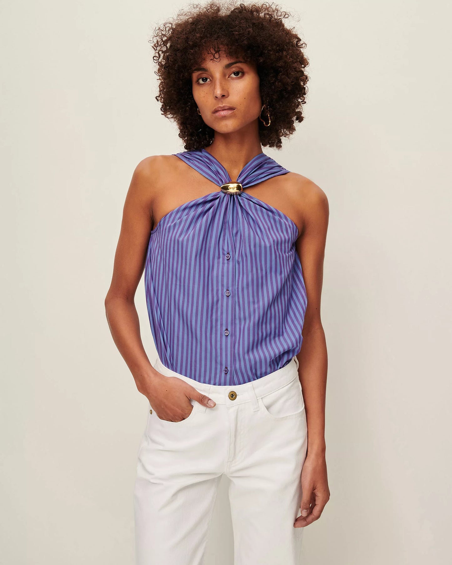 Sessun Atrani Scarf Top w/Jewel - Majestic Blue