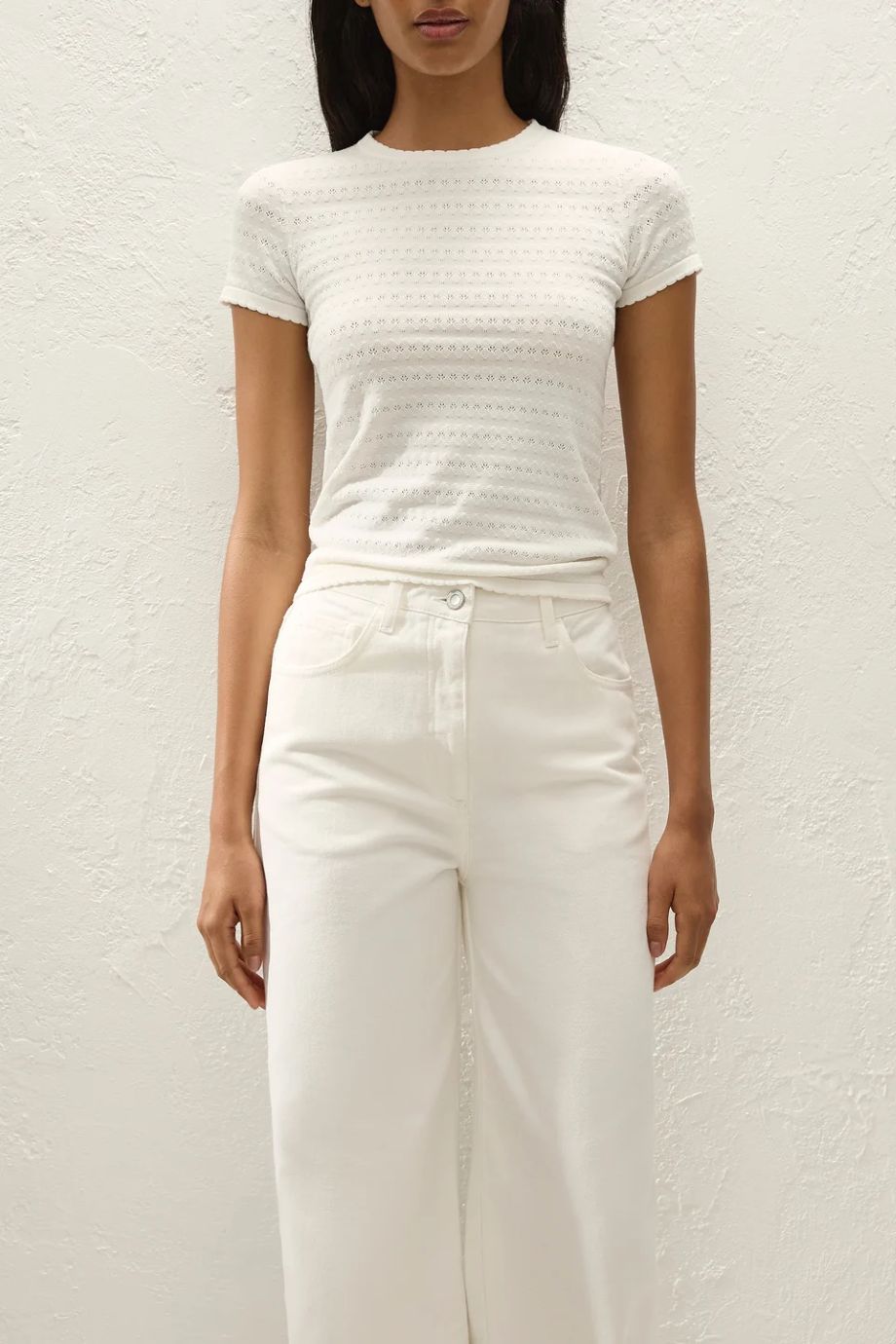 Faithfull the Brand Lisandra Giselle Pointelle T-Shirt - White