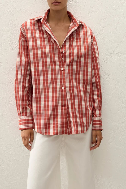 Faithfull the Brand En Vau Buttondown - Ines Check Terra Rosso