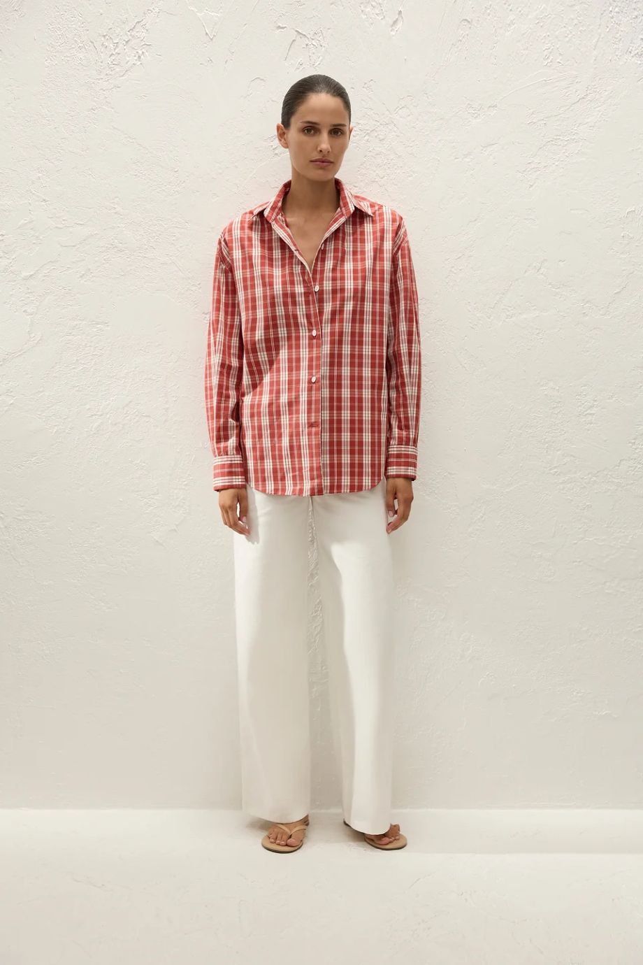 Faithfull the Brand En Vau Buttondown - Ines Check Terra Rosso