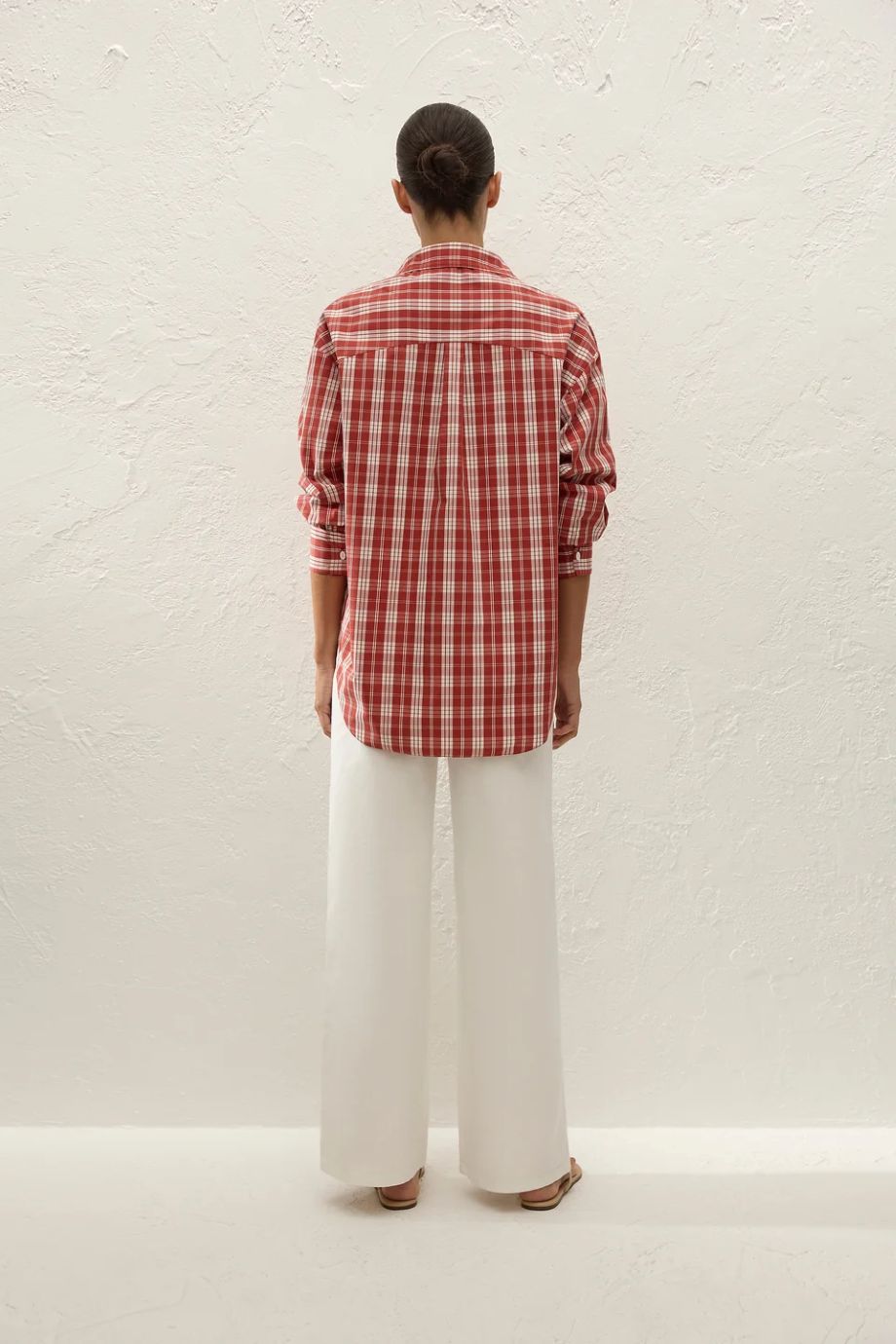 Faithfull the Brand En Vau Buttondown - Ines Check Terra Rosso