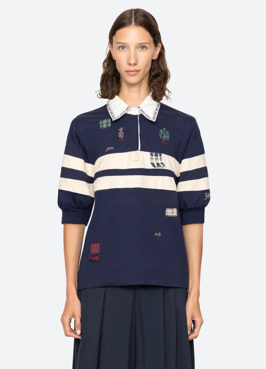 Sea-NY Claira Embroidered Rugby Shirt - Navy