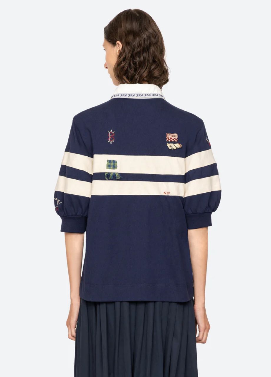 Sea-NY Claira Embroidered Rugby Shirt - Navy