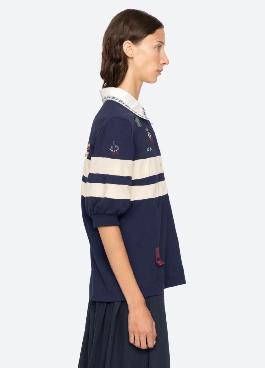 Sea-NY Claira Embroidered Rugby Shirt - Navy