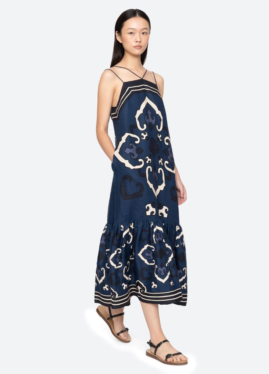 Sea-NY Blaise Spaghetti Strap Dress - Navy