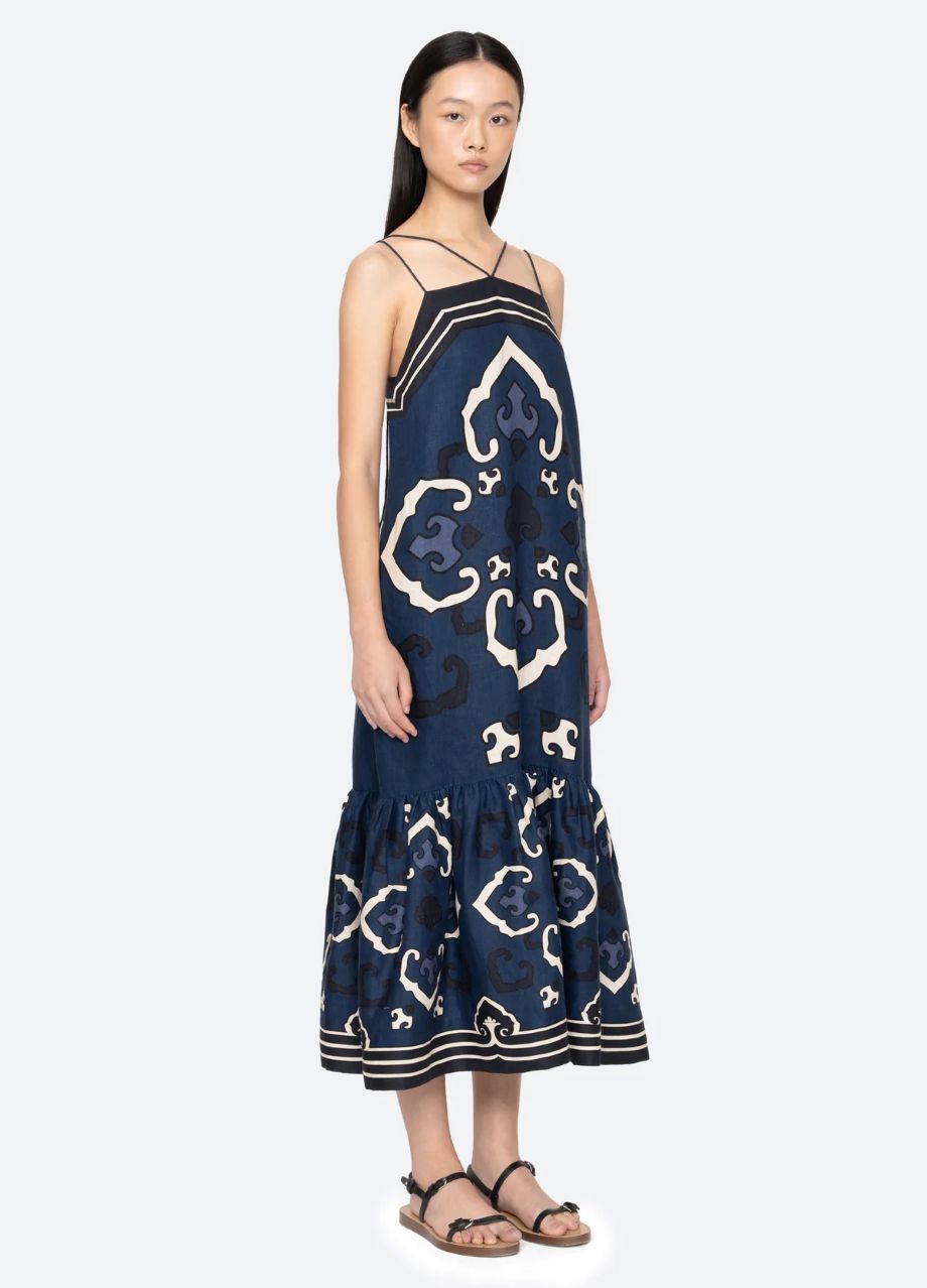 Sea-NY Blaise Spaghetti Strap Dress - Navy