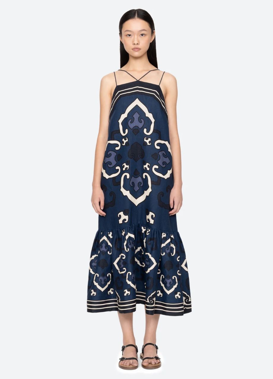 Sea-NY Blaise Spaghetti Strap Dress - Navy