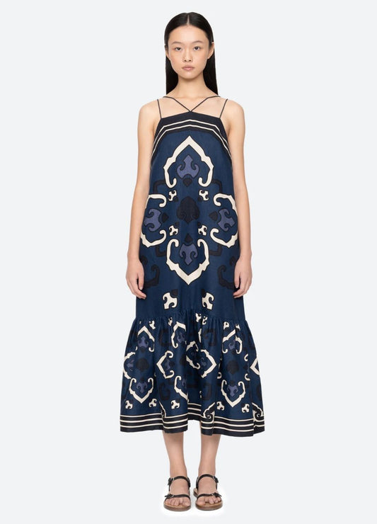 Sea-NY Blaise Spaghetti Strap Dress - Navy