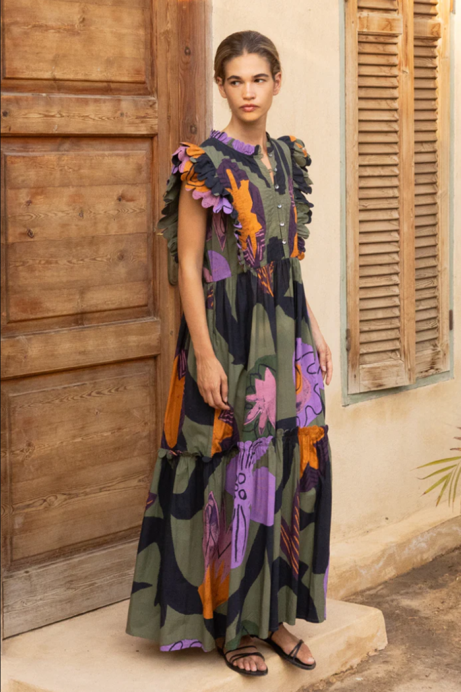 Oliphant Bergen Scallop Pintuck Maxi - Olive CHAMMOMILE Oliphant Bergen Scallop Pintuck Maxi - Olive CHAMMOMILE