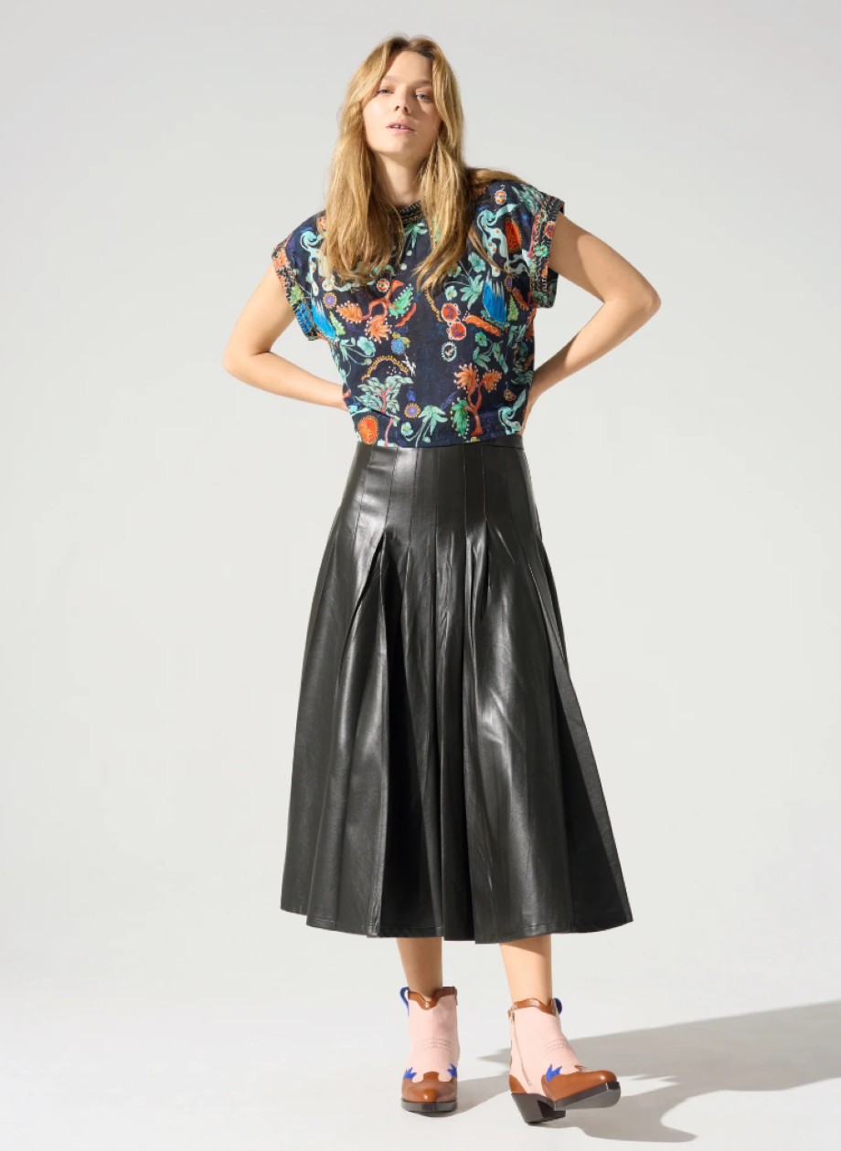 Cotélac Long Pleated Skirt - Black