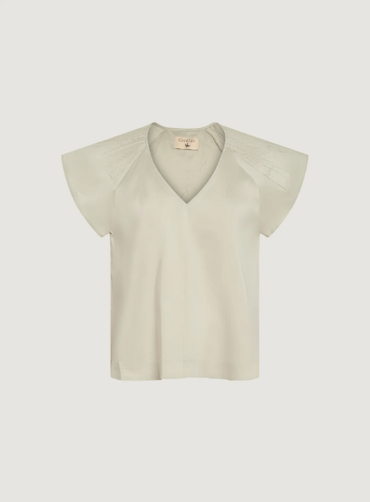 Cotélac Crystal Pleated Short Sleeve Blouse - White