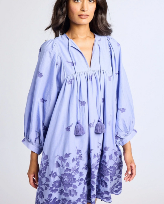 Mille Daisy Dress - Periwinkle Embroidery