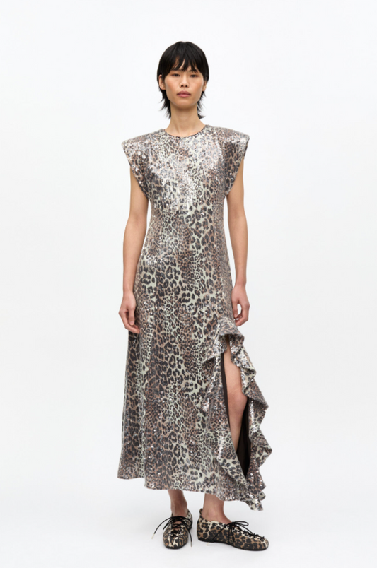 Ganni Leopard Stretch Sequins Long Dress - Leopard
