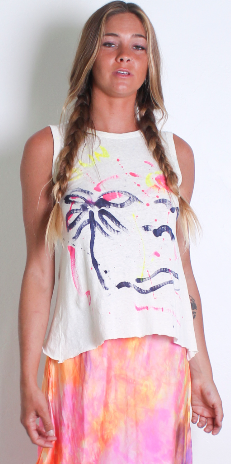 Love Tanjane Hand-Painted Muscle Tank - Palm Tree Print