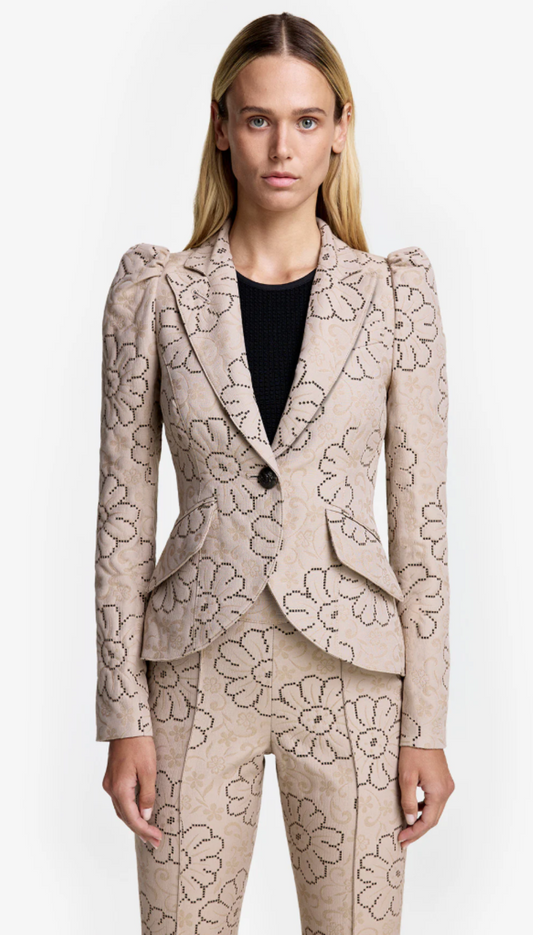 Smythe Pouf Sleeve One Button Jacquard Blazer - Putty