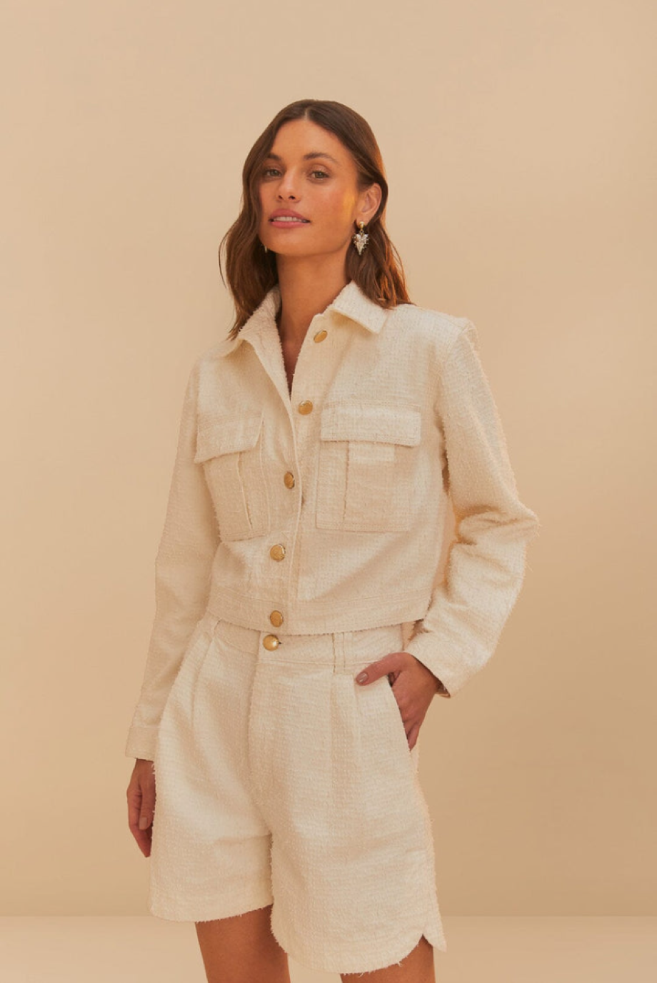 Farm Rio Twill Laser Pleated Short - Off-White