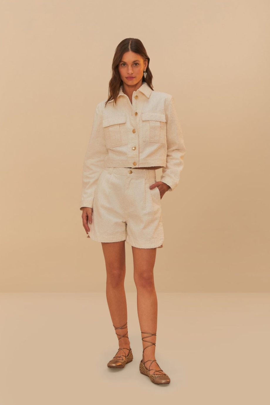 Farm Rio Twill Laser Pleated Short - Off-White