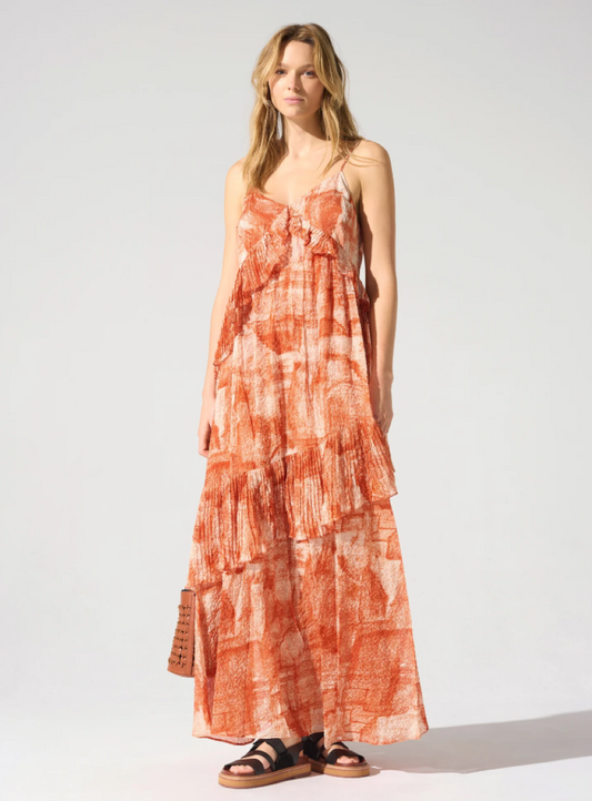 Cotélac Long Dress with Thin Straps - Rust