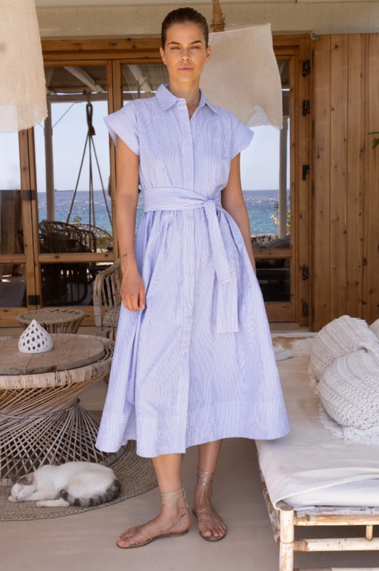 Oliphant Belted Shirt Dress - Chatham Blue