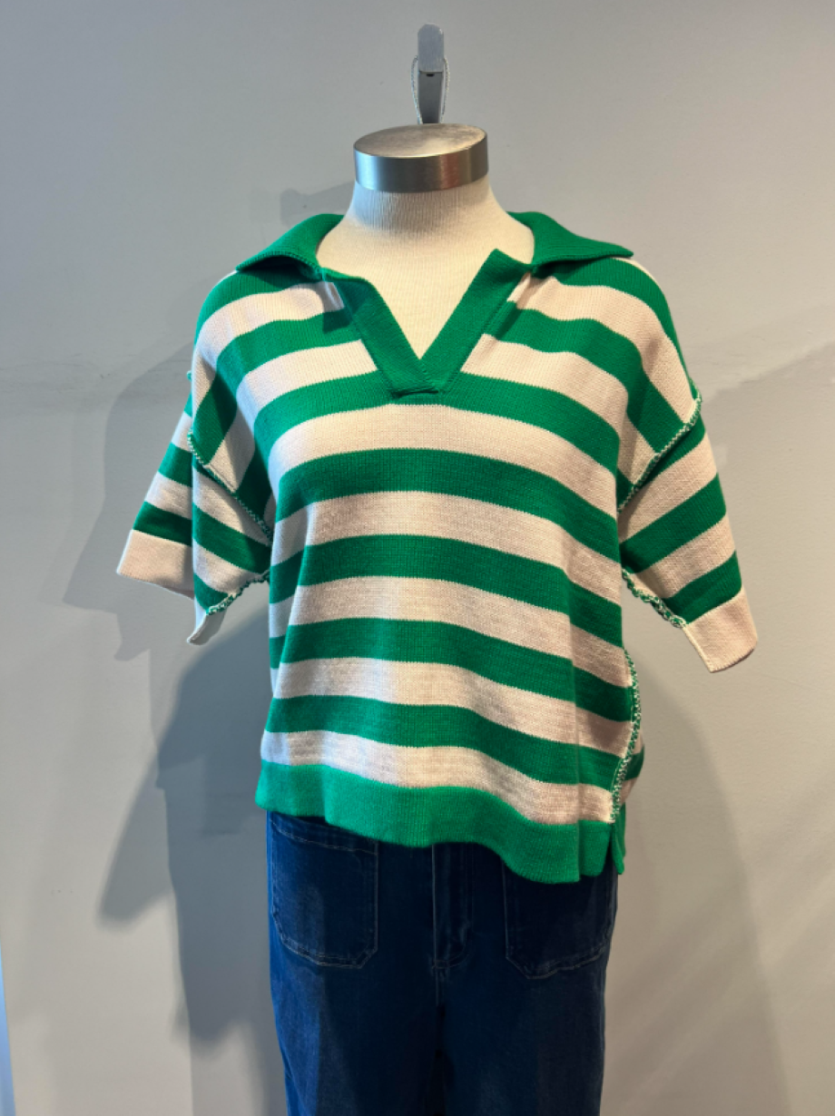 Roberto Collina Striped Polo Sweater - Green/White