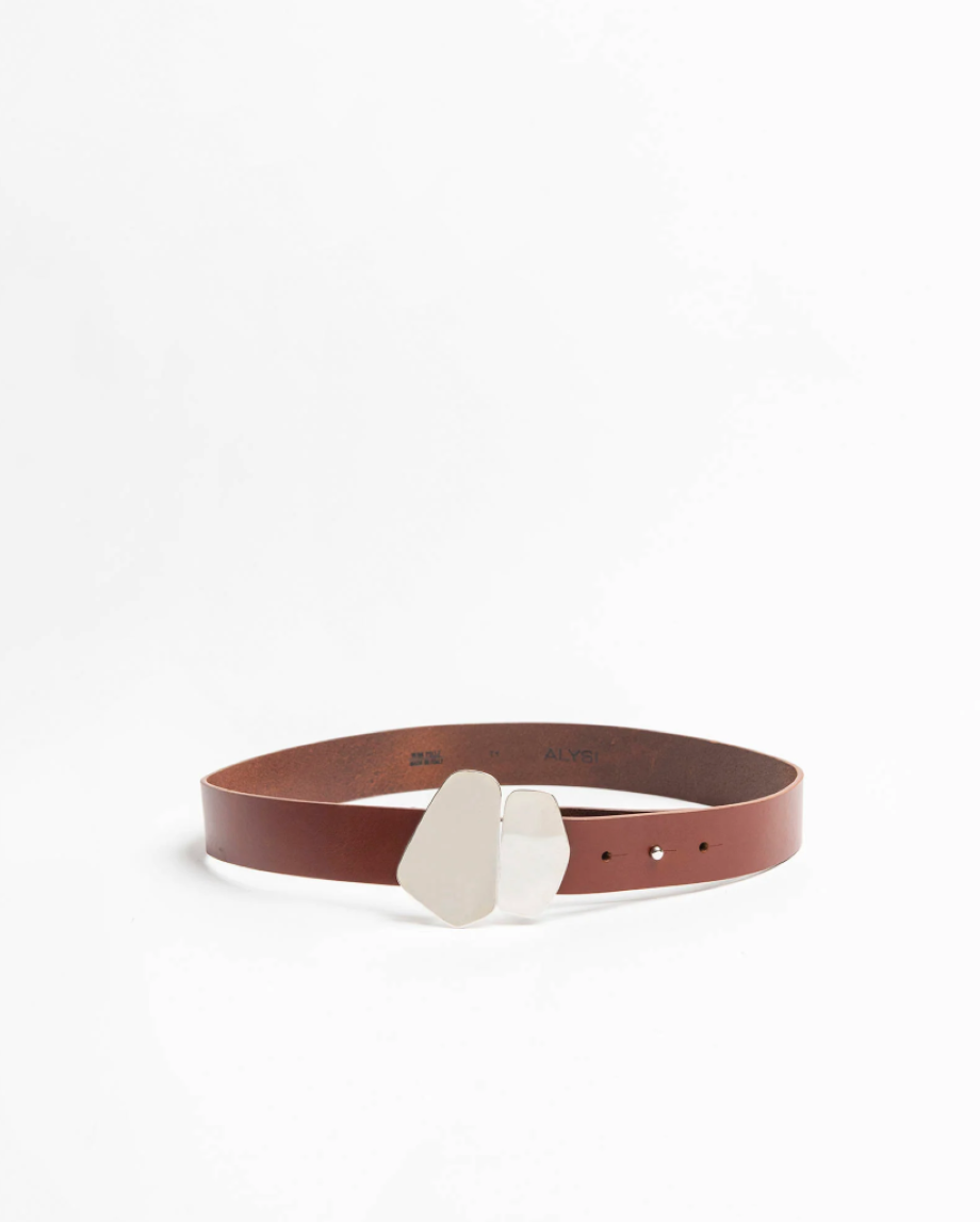 Alysi Leather Belt w/Mirror Plate Buckle - Dark Brown