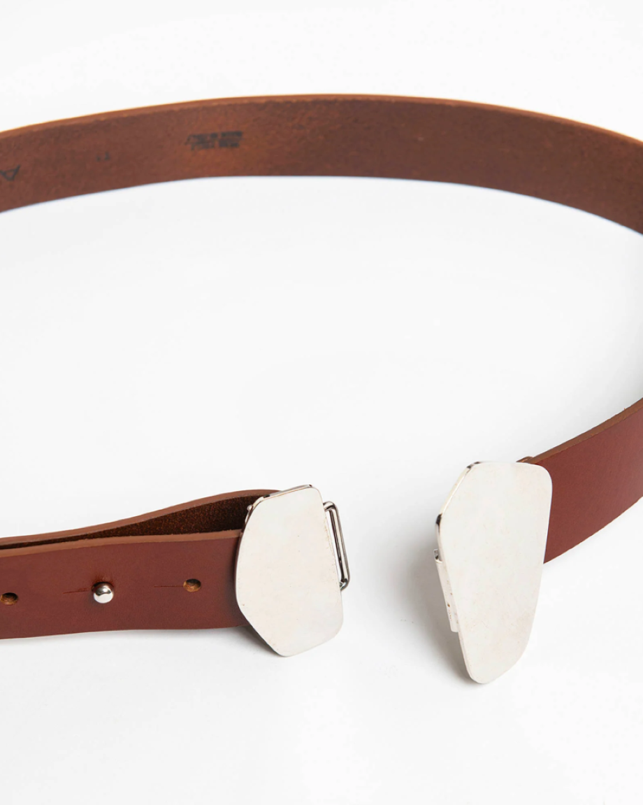 Alysi Leather Belt w/Mirror Plate Buckle - Dark Brown