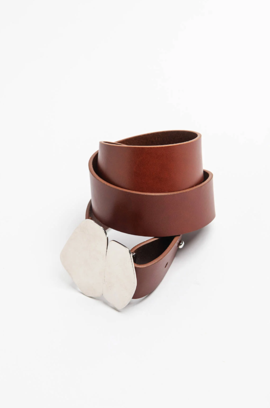 Alysi Leather Belt w/Mirror Plate Buckle - Dark Brown