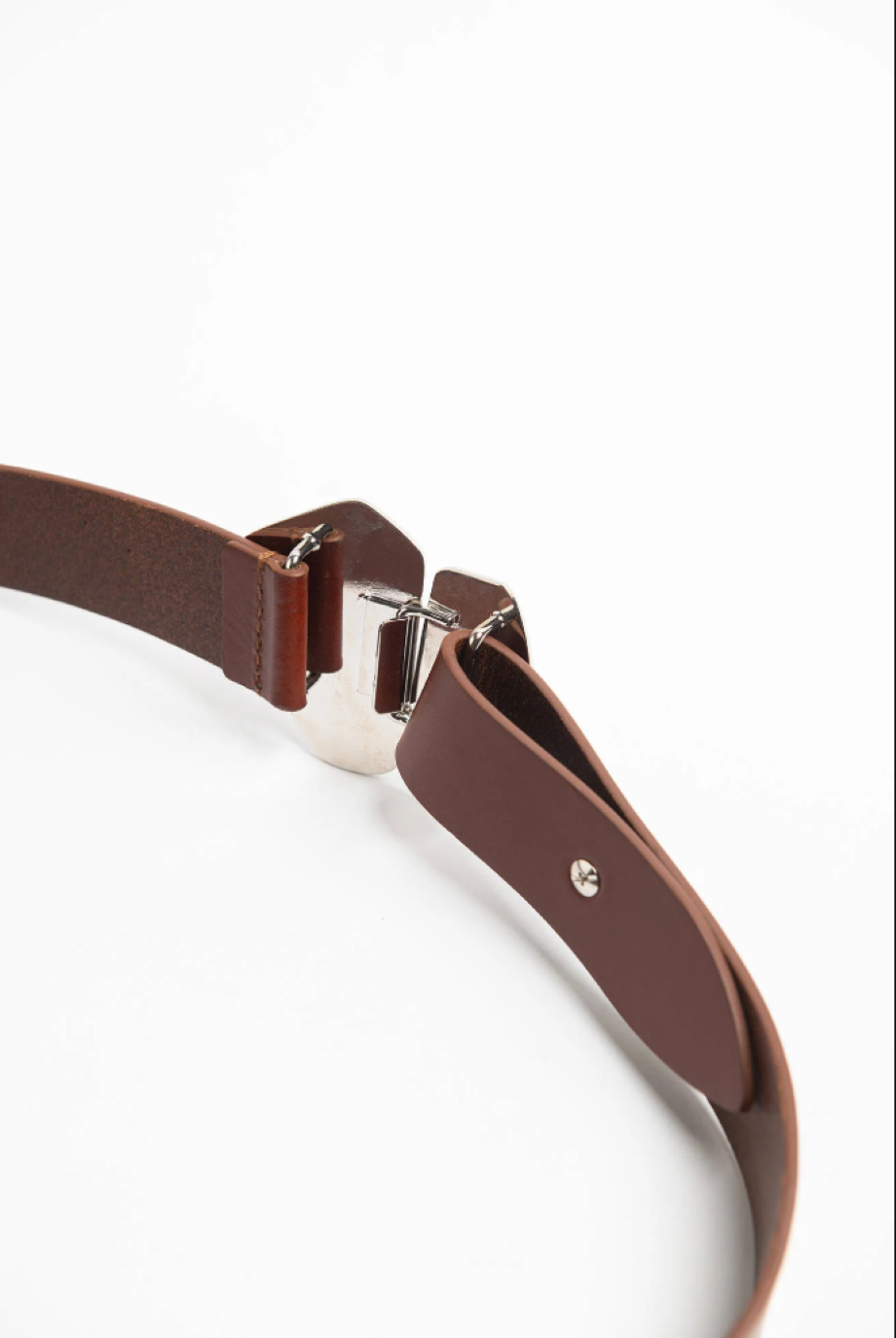 Alysi Leather Belt w/Mirror Plate Buckle - Dark Brown