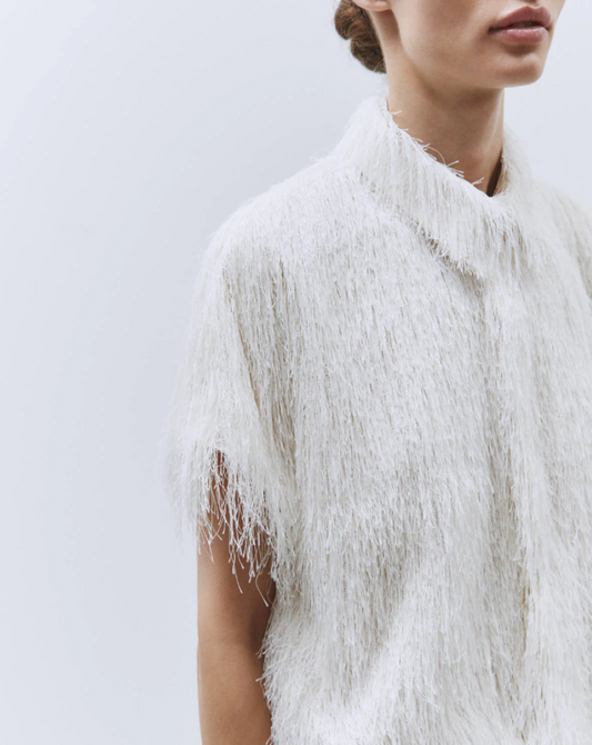 Alysi Fringe Short Jacket - Meringue