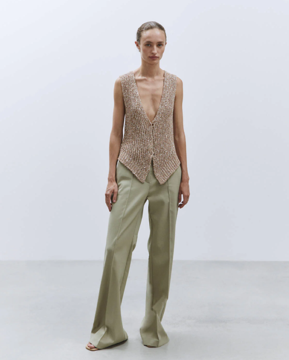 Alysi Sequined Knitted Vest - Walnut Melange