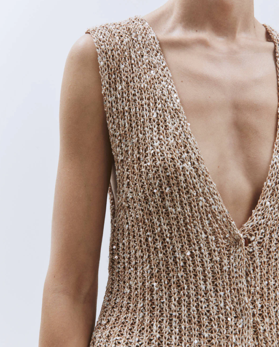Alysi Sequined Knitted Vest - Walnut Melange