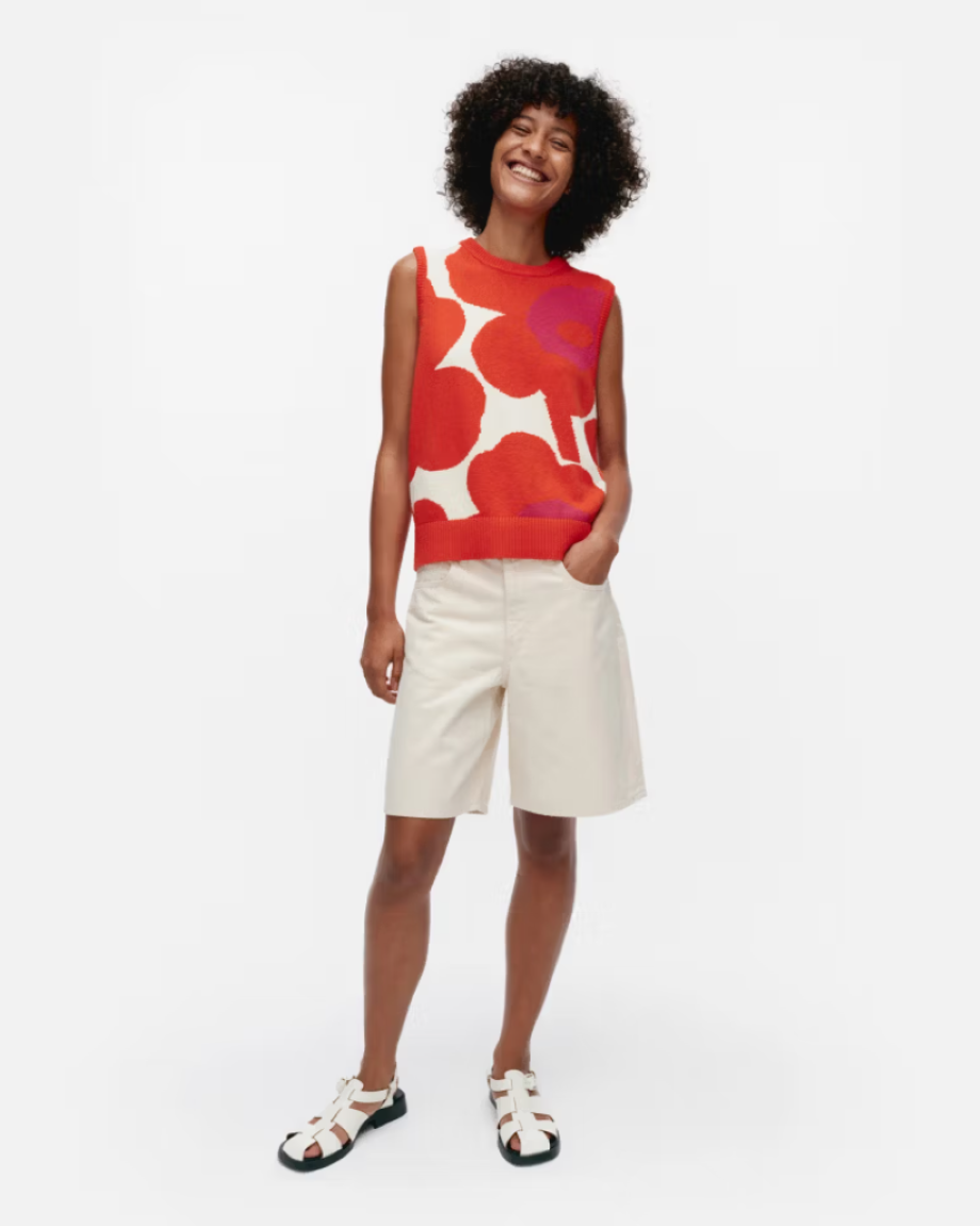 Marimekko Pioneeri Unikko Knitted Cotton Vest - Orange