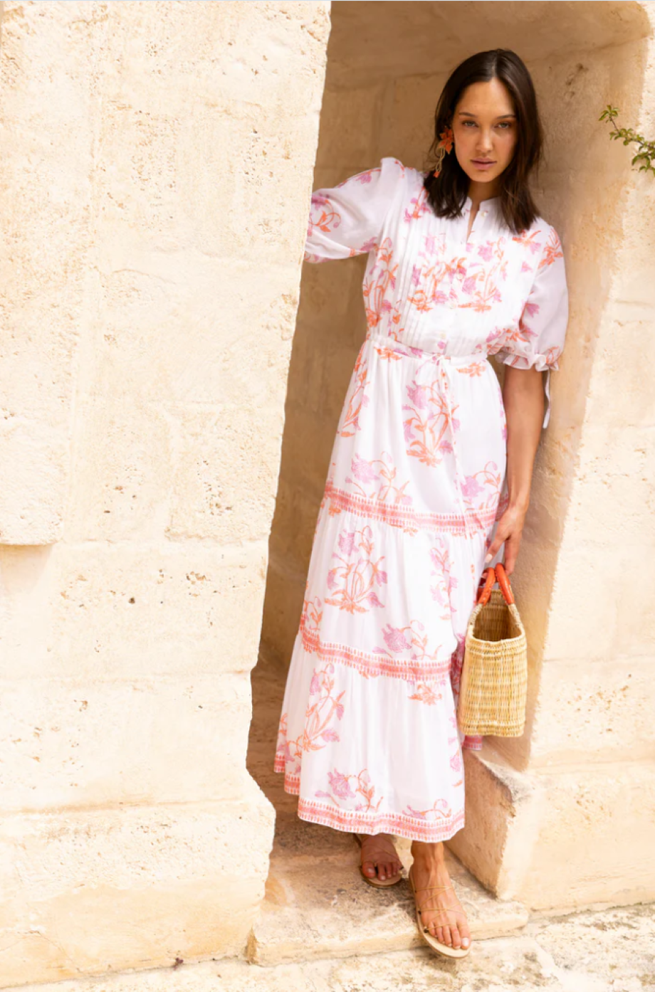 Oliphant Cinched Pintuck Maxi - Ostuni Coral