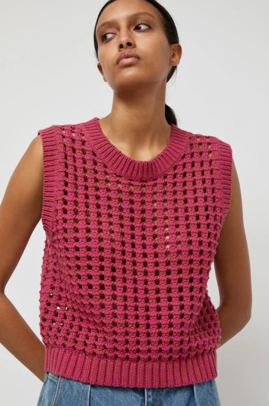 No. 6 Reed Knit Tank - Pink/Brown Melange