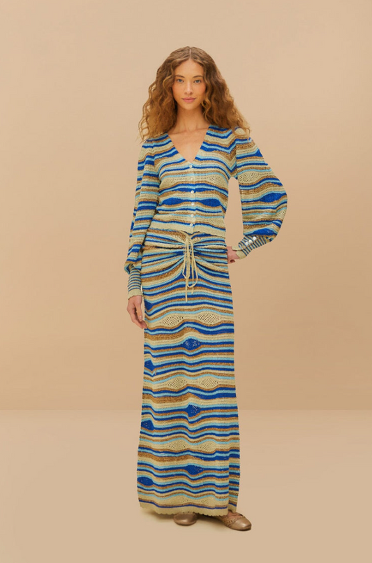 Farm Rio Mixed Waves Knit Maxi Skirt - Blue
