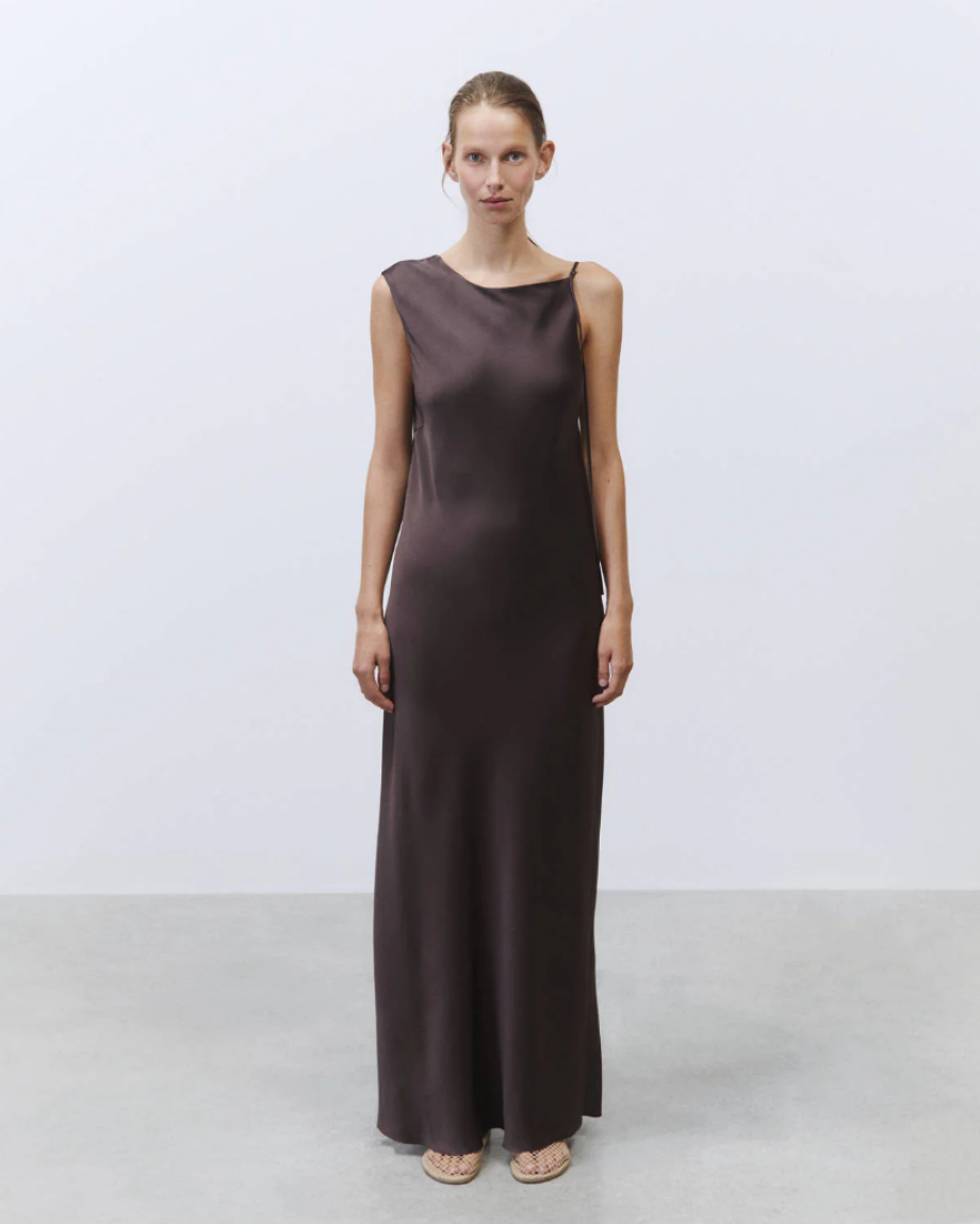 Alysi Asymmetric Satin Dress - Eggplant
