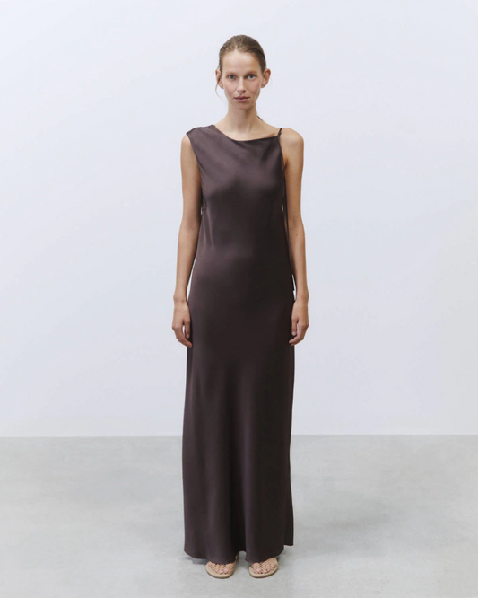 Alysi Asymmetric Satin Dress - Eggplant