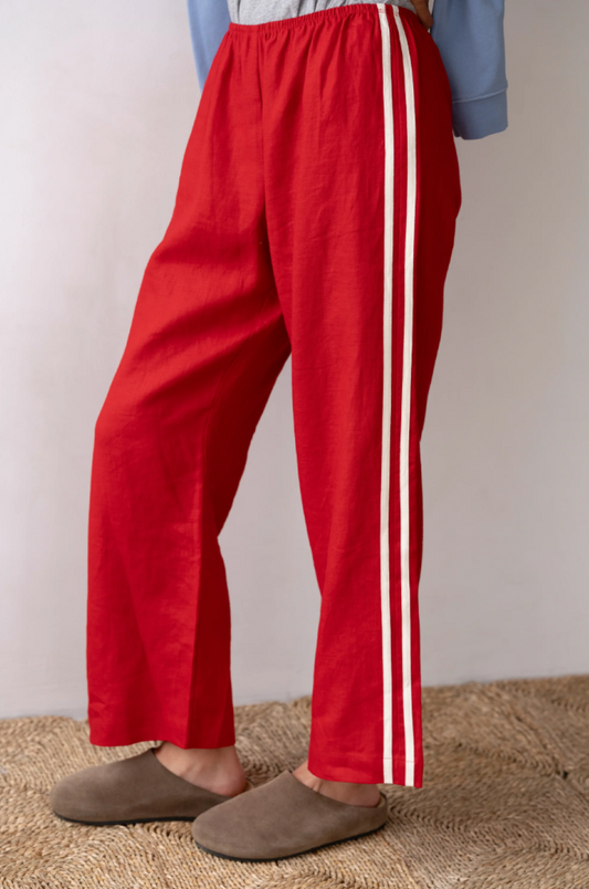 Donni Linen Stripe Crop Pant - Red Bell Pepper