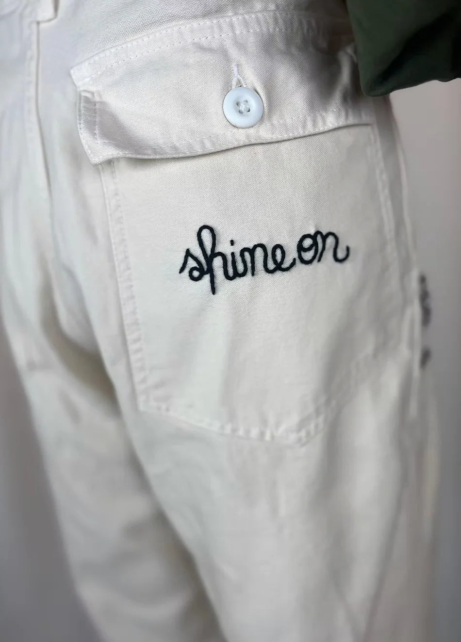 Rank & Sugar Rhinestone Star Utility Pant - Off White