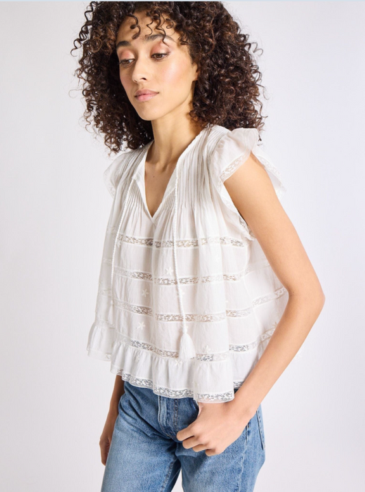 Mille Maria Top w/Lace & Embroidery - White
