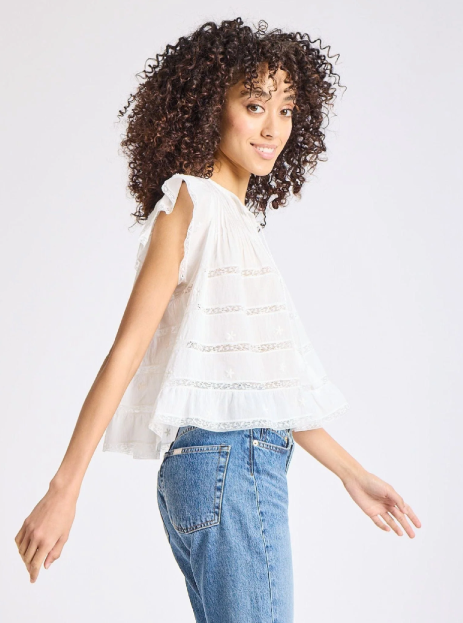 Mille Maria Top w/Lace & Embroidery - White