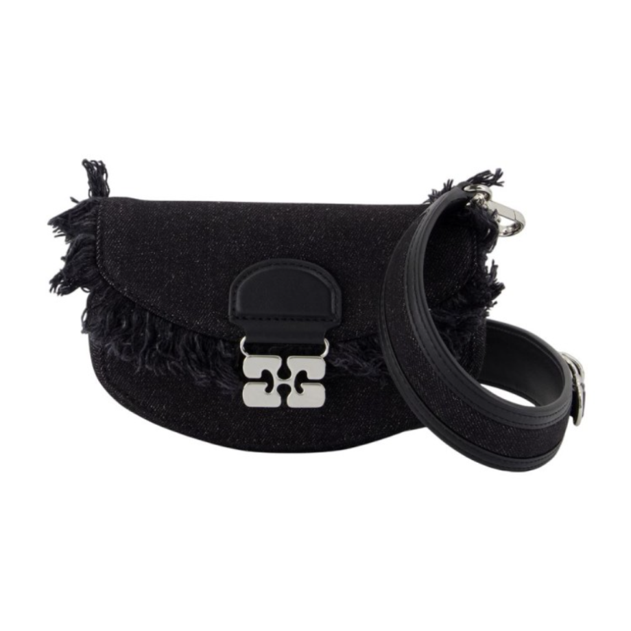 Ganni Apo-G Raw Edge Denim Wallet - Black