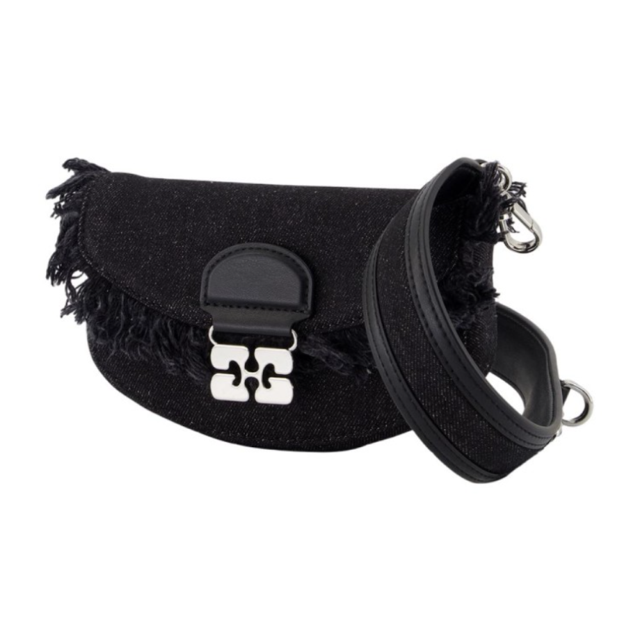 Ganni Apo-G Raw Edge Denim Wallet - Black